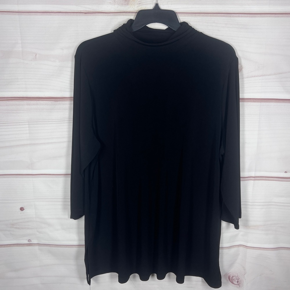 Susan Graver Liquid Knit Top Women 3X Black Modern Essentials Mock Neck Stretch